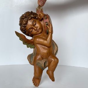 Vintage Italian Carved Wood Putti Angel/Wall Hanging